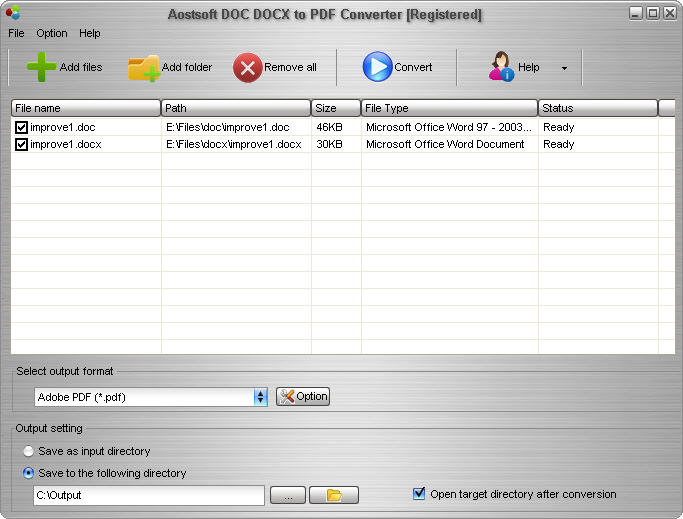 Aostsoft DOC DOCX to PDF Converter software