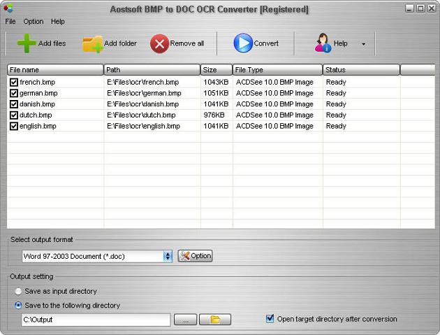 Aostsoft BMP to DOC OCR Converter