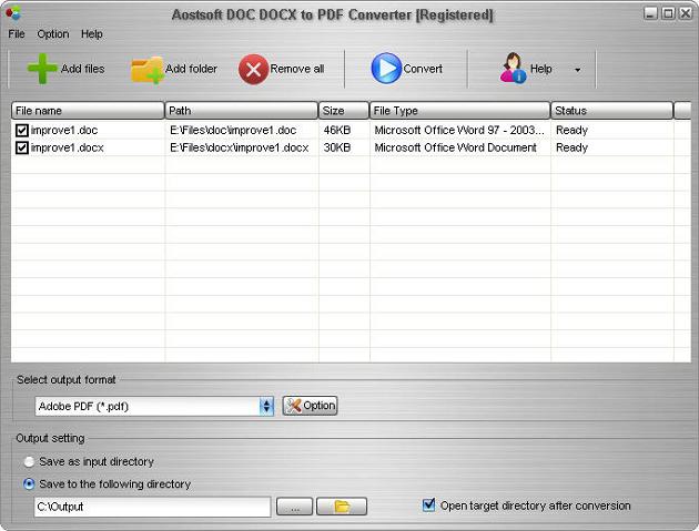 Aostsoft DOC DOCX to PDF Converter