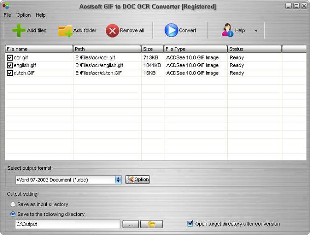 Aostsoft GIF to DOC OCR Converter