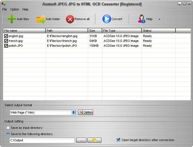Aostsoft JPEG JPG to HTML OCR Converter