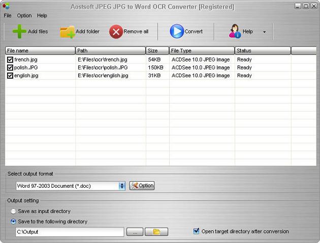 Aostsoft JPEG JPG to Word OCR Converter