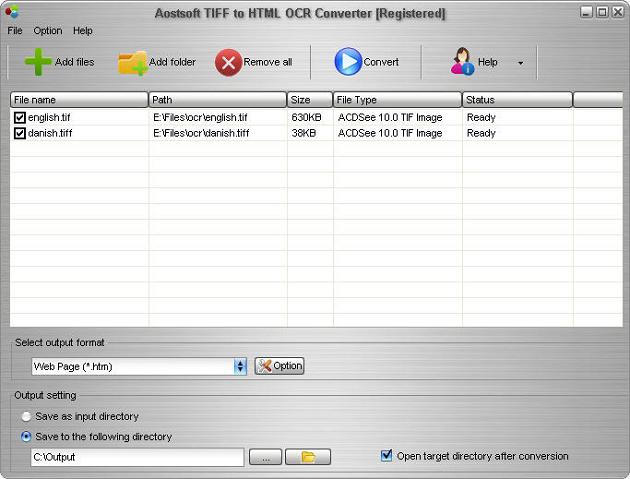 Aostsoft TIFF to HTML OCR Converter