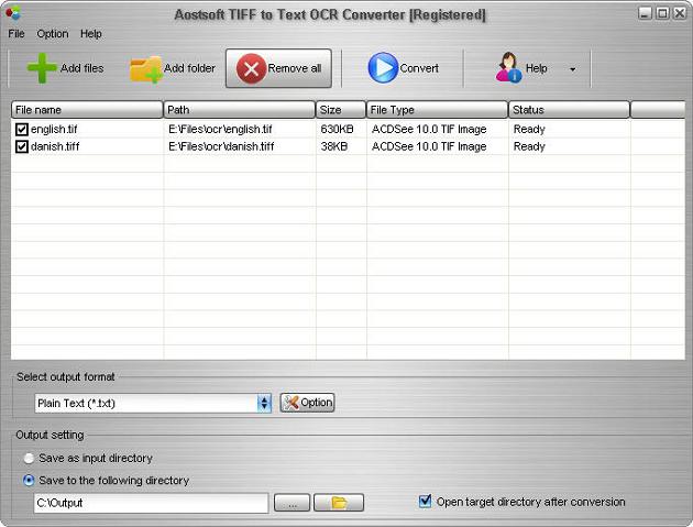 Aostsoft TIFF to Text OCR Converter